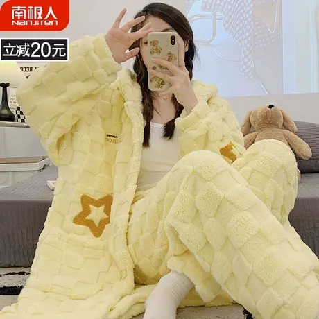 睡衣女冬季珊瑚绒加绒加厚冬天女款浴袍法兰绒孕妇娇嫩睡袍冬款女商品大图