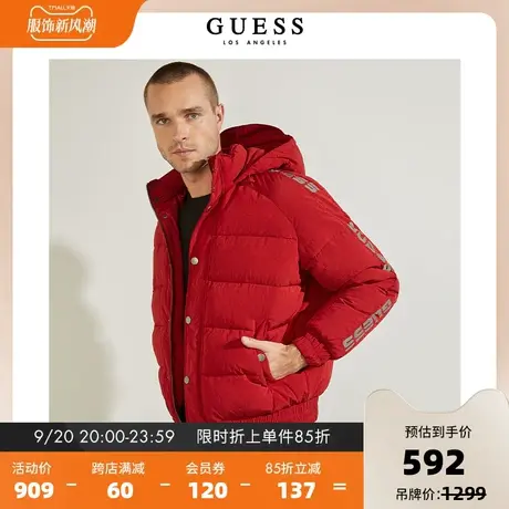 GUESS  男士纯色连帽立领时尚棉衣-M1BL12WE6K0商品大图