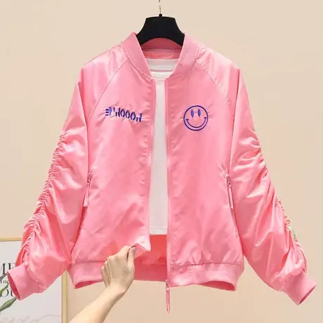 2023春季新款笑脸刺绣夹克短款棒球服外套女欧货时尚洋气百搭上衣商品大图