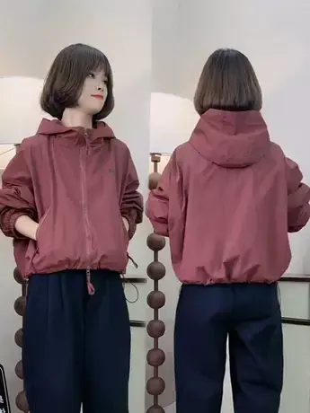 2023秋季新款宽松显瘦连帽短外套女时尚百搭棒球服开衫休闲上衣潮商品大图