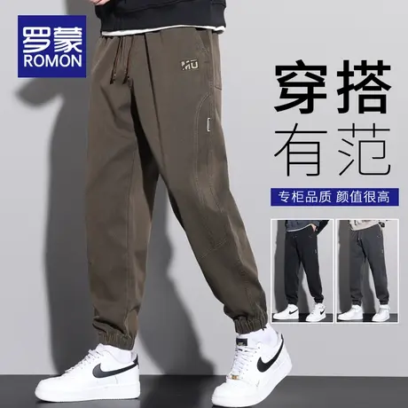 罗蒙休闲裤男秋冬款潮牌宽松束脚运动裤男士2023新款工装裤子男士商品大图