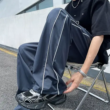 裤子男夏季2025新款薄款宽松直筒长裤美式冰丝休闲裤潮牌阔腿裤潮商品大图
