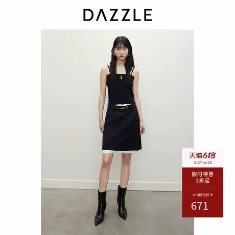DAZZLE地素奥莱 半身裙春夏女装黑色复古腰带短裙图片