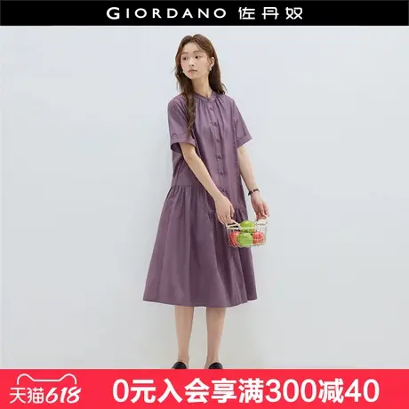 设计师款佐丹奴裙子女夏季新款文艺风小立领短袖连衣裙女18465209图片