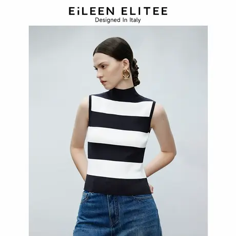 朗姿欧洲EiLEEN ELITEE2025年春季新款黑白针织撞色衬衫法式上衣商品大图