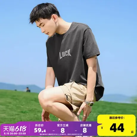 唐狮2025夏新款男短袖T恤灰色运动宽松圆领上衣简约休闲学生t潮流商品大图