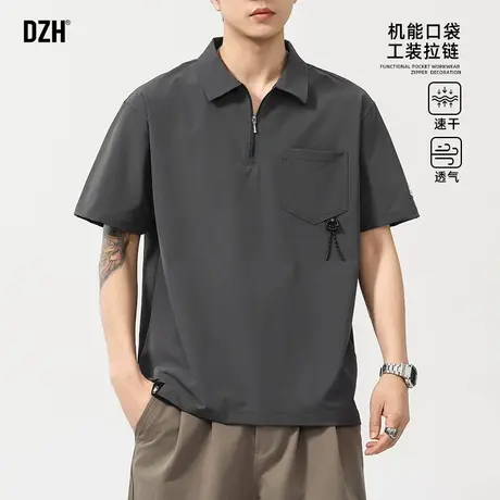 男士速干polo衫男短袖夏季上衣2025新款半拉链翻领T恤透气半袖潮商品大图