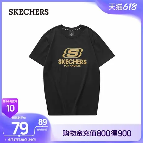 Skechers斯凯奇男女情侣同款针织T恤宽松显瘦短袖纯棉圆领打底衫商品大图