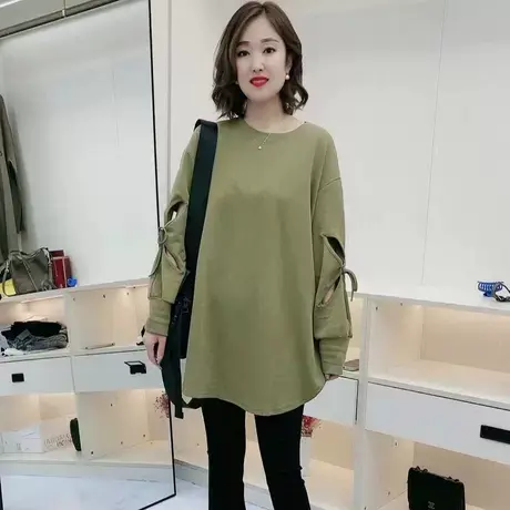 长袖上衣女2023年秋季新款设计感宽松镂空系带长袖卫衣打底T恤女商品大图