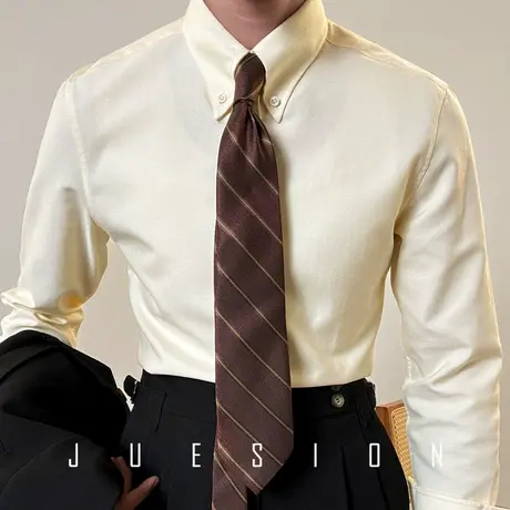 JUESION 意式大尖领纯色衬衫男士长袖春季新款高级感商务休闲衬衣商品大图