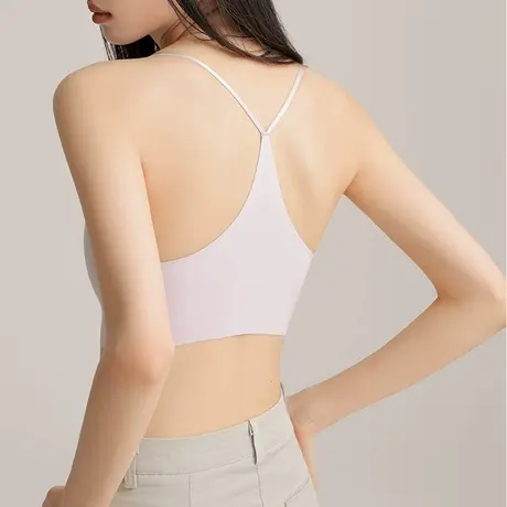 Y型美背冰丝吊带背心女夏季外穿带胸垫收副乳运动内衣防走光抹胸商品大图