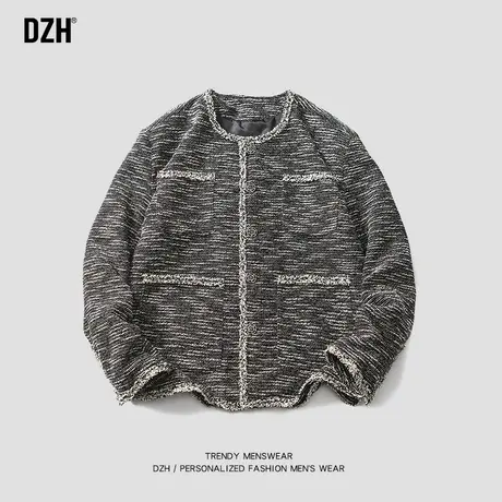 美式高级感情侣小香风外套男春秋款潮牌小众独特别致黑色短款夹克商品大图