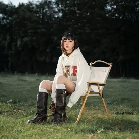 YEP复古印花连帽卫衣女春秋2025年新款宽松加厚美式帽衫外套加绒商品大图