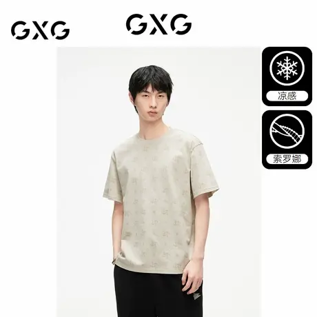GXG男装双色潮流船锚满印短袖T恤2024春季新品#G24D442008商品大图
