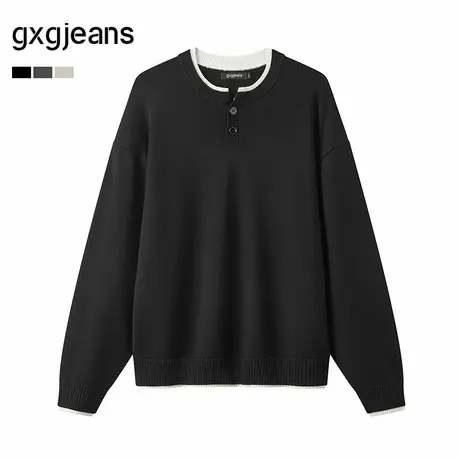 gxg.jeans男装 多色假两件宽松基础亨利领毛衣线衫男 25秋新品图片