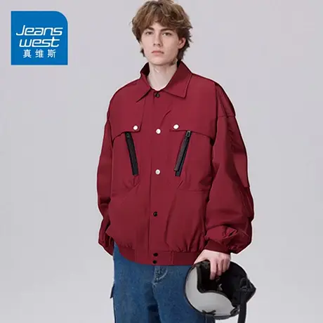 GQ真维斯美式潮牌工装风翻领夹克男士宽松户外休闲秋冬季外套上装商品大图