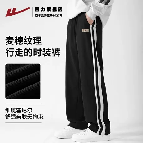 回力美式潮牌休闲裤男秋季垂感直筒运动裤青少年重磅宽松阔腿裤K商品大图