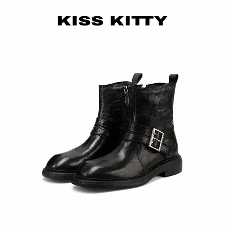 KISSKITTY短靴子2025新款羊皮革黑色复古美拉德爆款巨好看靴子商品大图