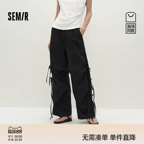 商场同款|森马休闲裤女秋蝴蝶结宽松肌理长裤2025新款甜酷阔腿裤商品大图
