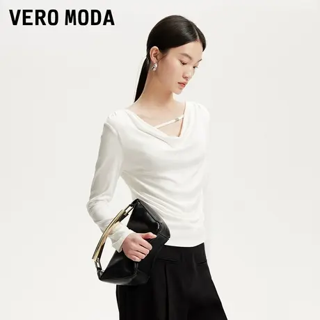 【来了就好】Vero ModaT恤2025秋季新款简约百搭荡领修身长袖上衣商品大图
