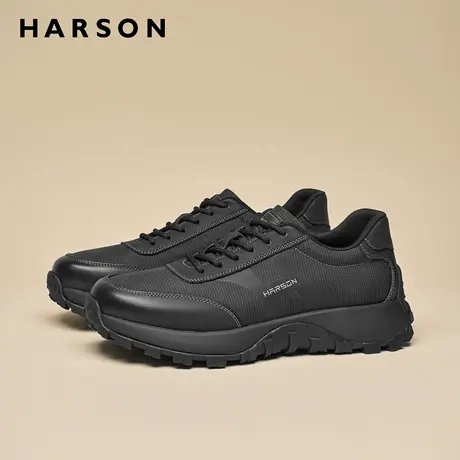 哈森宽脚鞋子男鞋2025新款运动商务休闲鞋男软底轻便黑色通勤鞋男商品大图