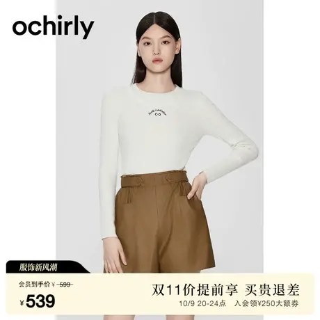 ochirly欧时力 抗菌珍珠纤维毛衣女2023新款冬装修身打底设计感图片