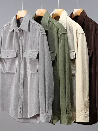 萨法瑞ZSG122秋季新款日系复古休闲宽松大版男士青年衬衫灯芯上衣图片