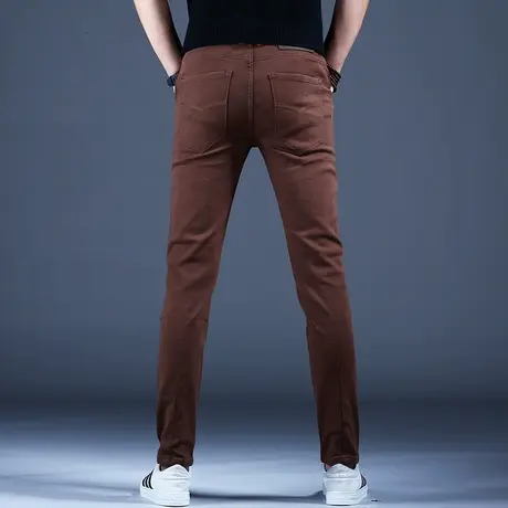 高档咖啡色商务休闲牛仔裤男款潮牌潮流裤子男士新款男裤小脚修身图片