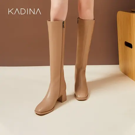 卡迪娜新款商务通勤高统靴高跟牛皮革长筒靴女靴KA222902图片