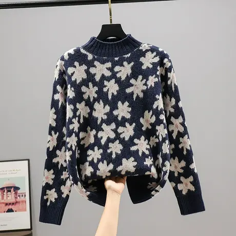 5386半高领女士百搭针织衫新款韩版宽松套头毛衣打底衫上衣女商品大图