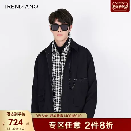 TRENDIANO官方潮牌新款秋冬男装可拆卸卡包斜纹休闲夹克外套商品大图