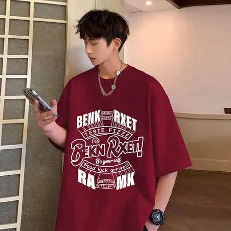 短袖T恤男夏季美式高级感半袖cleanfit青少年学生潮流纯棉体恤衫商品大图