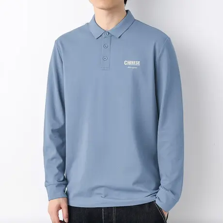 珠地棉翻领t恤男士长袖polo衫带领打底衫保罗潮牌印花有领秋衣服商品大图