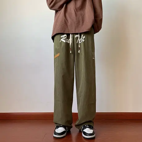 港风宽松直筒卫裤男春季百搭阔腿拖地ins潮流垂坠感运动休闲长裤商品大图