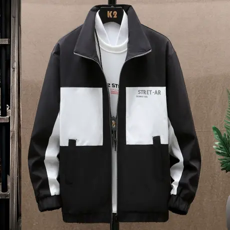 立领夹克男春秋季新款潮牌拼色青少年帅气上衣服休闲褂子早秋外套商品大图