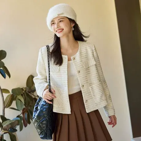 时尚气质名媛风短款夹克外套女士2023年秋季新款百搭设计感上衣商品大图