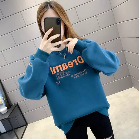 圆领加绒卫衣女春秋加厚冬宽松无帽长袖2022新款爆款减龄时尚上衣商品大图