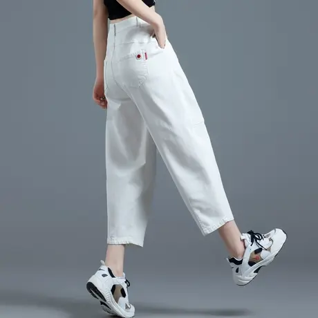 白色牛仔裤女春夏季2025新款老爹裤高腰八分九分休闲萝卜裤哈伦裤商品大图