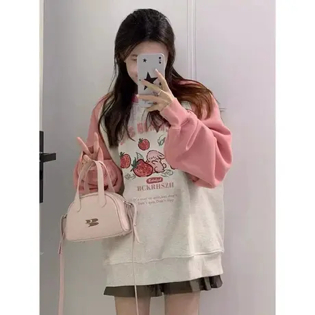 美式复古插肩袖卫衣女2023春秋薄款宽松韩版上衣慵懒风小个子外套图片