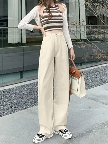 薄款小个子牛仔裤女春秋季2023年新款宽松高腰显瘦韩版气质阔腿裤图片