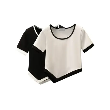 辣妹短款高腰修身显瘦上衣服设计感小众不规则短款T恤女夏ins潮图片