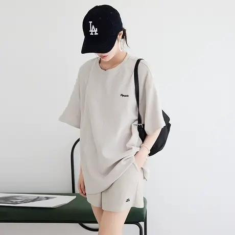 2023年春夏新款休闲运动服套装女港风宽松华夫格短裤女士两件套商品大图