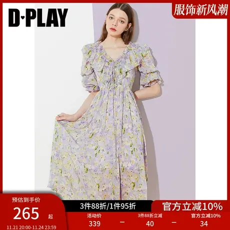 DPLAY夏新温柔甜美紫调印象花园印花初恋长连衣裙沙滩裙图片