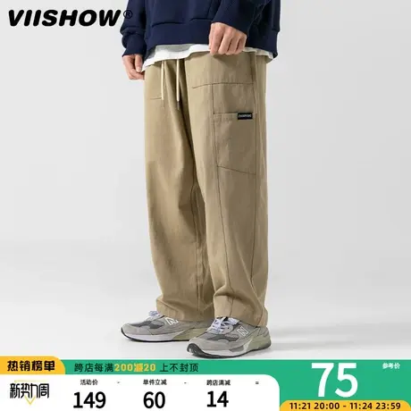 VIISHOW抽绳工装裤男秋季新款日系复古潮牌休闲宽松直筒阔腿裤子图片