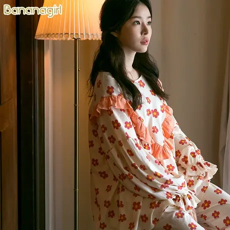 Bananagirl睡衣女春秋长袖纯棉ins泫雅风小花甜美睡衣韩版家居服图片