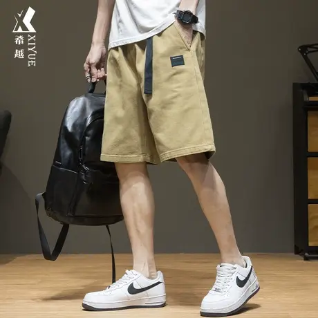 卡其色休闲牛仔短裤男夏季宽松大码男士胖子纯棉外穿五分裤潮男款商品大图