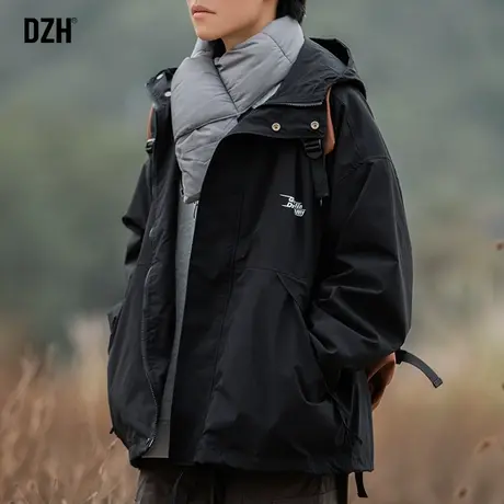 男士户外冲锋衣外套男春秋款潮高级感防风连帽工装夹克登山服新款商品大图