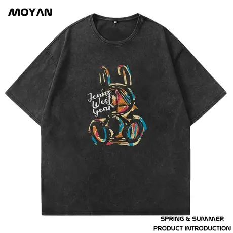 美式重磅纯棉男生潮牌宽松肥佬短袖复古做旧大码t恤男装加肥加大商品大图