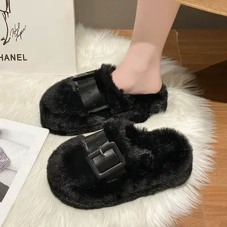 包头半拖女外穿2024春秋新款小众设计感百搭凉拖松糕厚底毛毛拖鞋商品大图