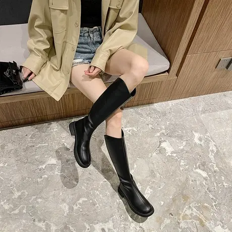 英伦风不过膝长靴女2024年冬季新款性感气质瘦瘦靴圆头粗跟高筒靴图片